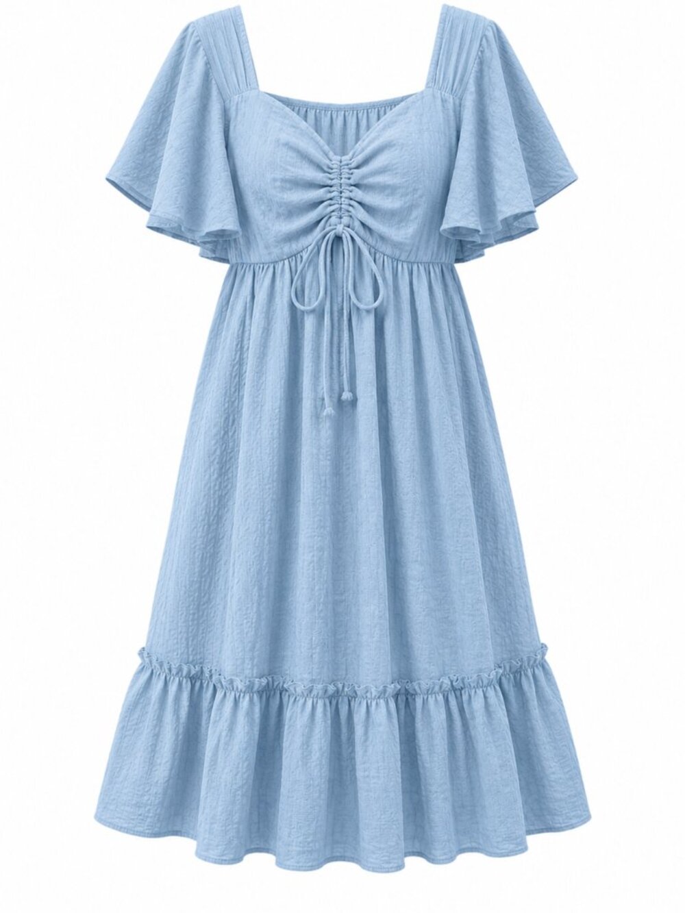 Light Blue Flutter Sleeve Midi Dress